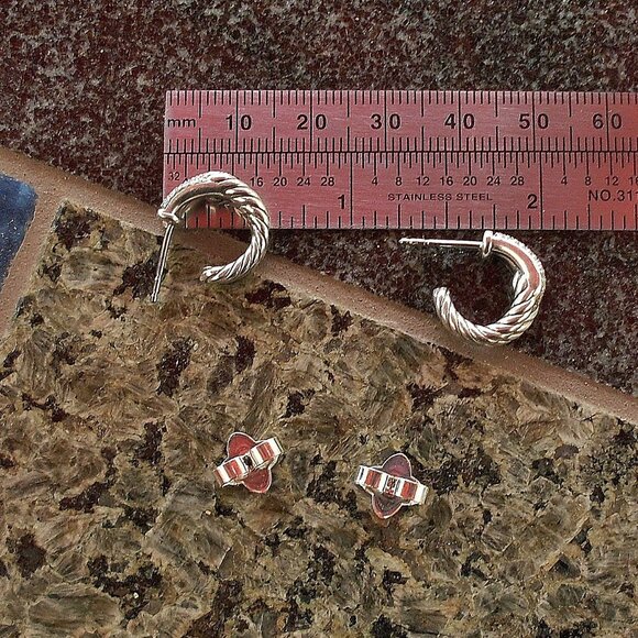 Retired David Yurman Labyrinth Diamond Hoop Earrings - 14K/925 - DY Backs - Picture 9 of 9